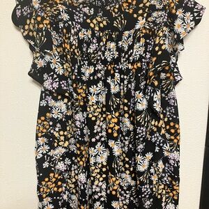DOKOTOO Floral Black Blouse with White, Pink, & Orange Accents